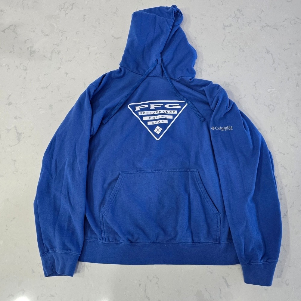 Columbia PFG Mens Blue Triangle Hoodie XL Fishing Coastal Outdoors Sporty